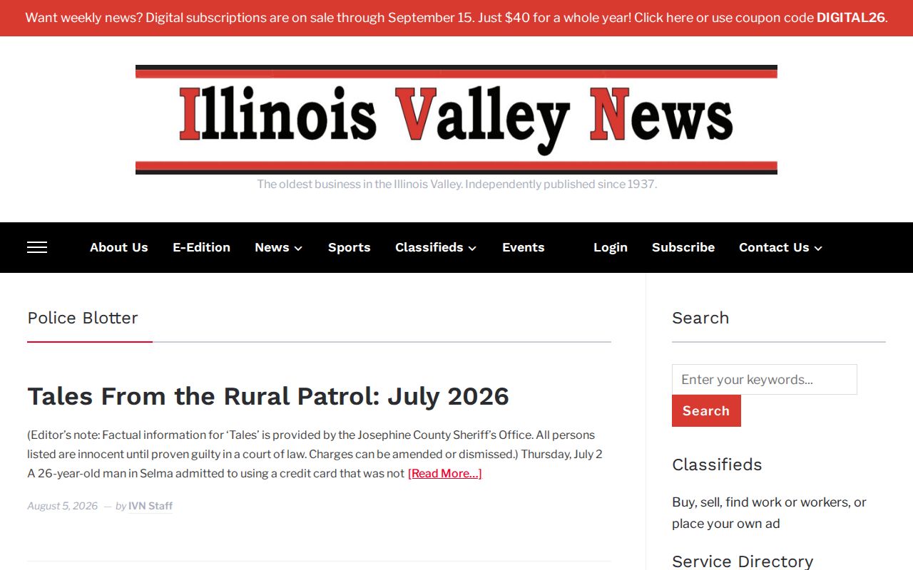 Josephine County Illinois Valley News rural police blotter archive