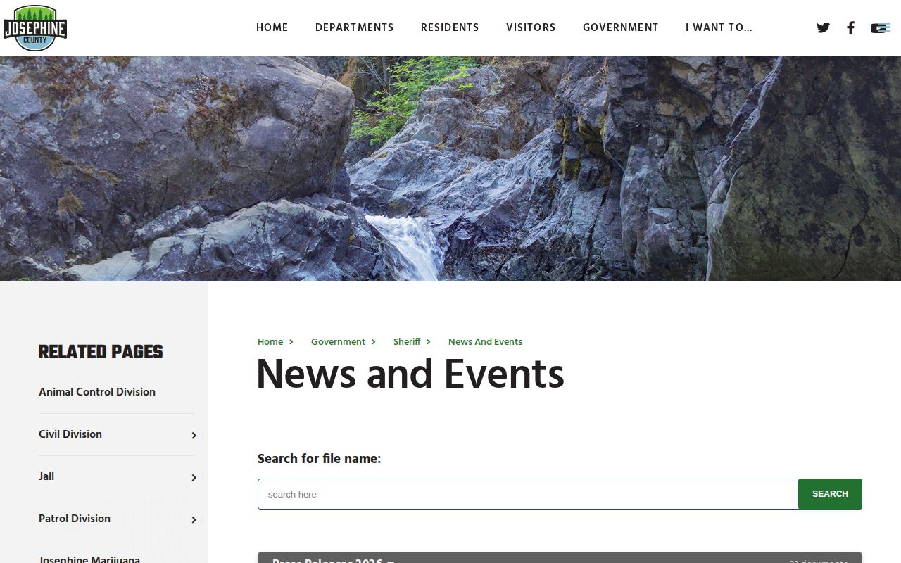 Josephine County sheriff news and events page for dated public-safety records